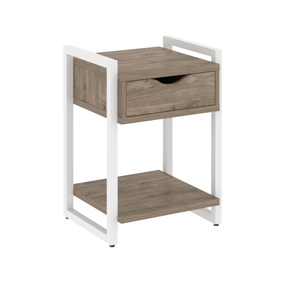 Тумба на регулируемых опорах с ящиком и полкой LOFT VR.L-T1.O Металл белый Тиквуд темный