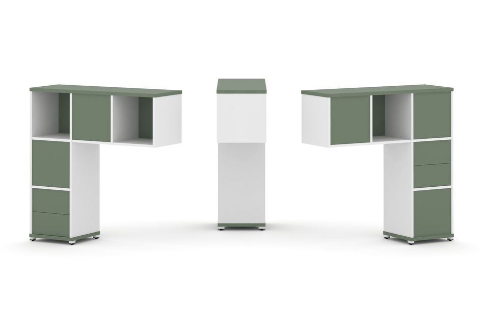 Надставка на стол низкая двухсторонняя + задняя стенка (5 шт.) + блок с 2-мя ящиками (2 шт.) CONCEPT CN.DNN-003 Кобо Белый бриллиант Белый металл