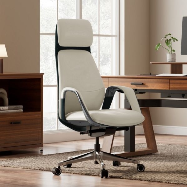 Эргономичное кресло руководителя Eureka OC07 SERENE (Nappa кожа), белое