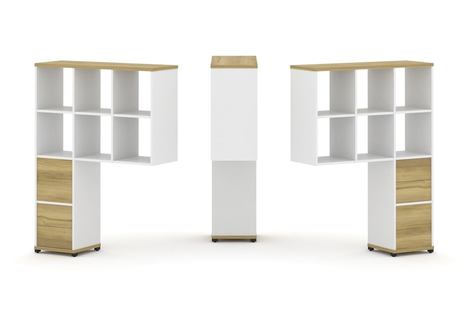 Надставка на стол высокая двухсторонняя + задняя стенка (2 шт.) + блок с 2-мя ящиками (2 шт.) CONCEPT CN.DNV-008 Дуб Винченцо Белый бриллиант Черный металл