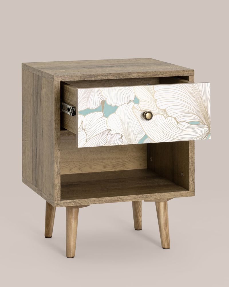 Тумбочка с открытой полкой Berber (ножки массив дерева) 31 принт
