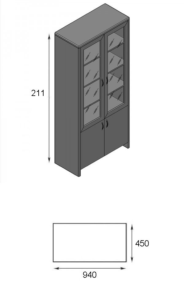 WOOD Шкаф комбинированный, кант орех WOOD LA202 NA