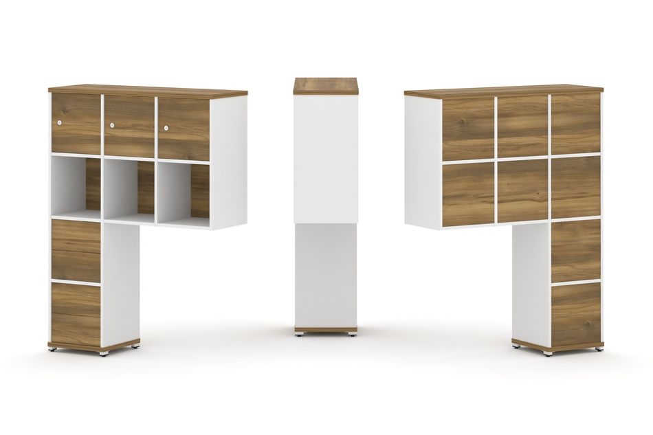 Надставка на стол высокая односторонняя + задняя стенка (8 шт.) + блок с 2-мя ящиками (2 шт.) + распашной фасад (3 шт.) CONCEPT CN.ONV-006 Сандал Янтарный Белый бриллиант Белый металл