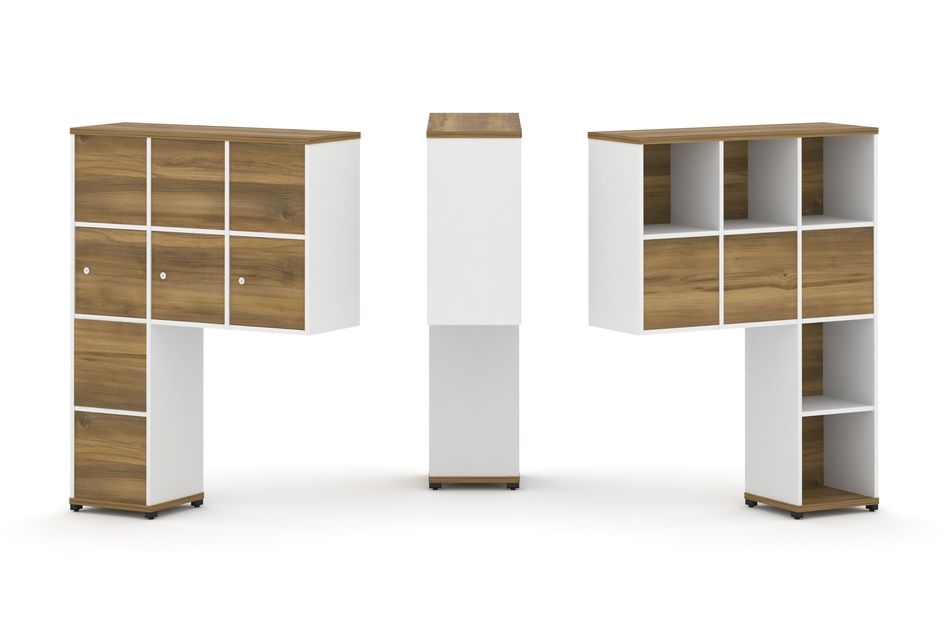 Надставка на стол высокая двухсторонняя + задняя стенка (8 шт.) + распашной фасад (3 шт.) CONCEPT CN.DNV-010 Сандал Янтарный Белый бриллиант Белый металл