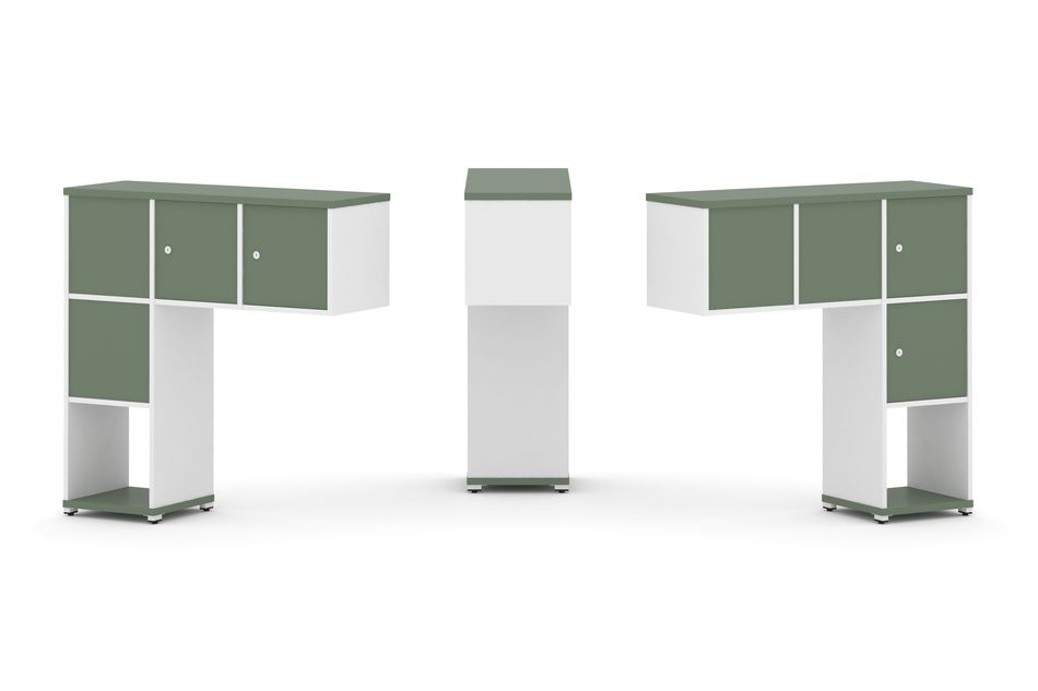 Надставка на стол низкая двухсторонняя + задняя стенка (4 шт.) + распашной фасад (4 шт.) CONCEPT CN.DNN-002 Кобо Белый бриллиант Белый металл