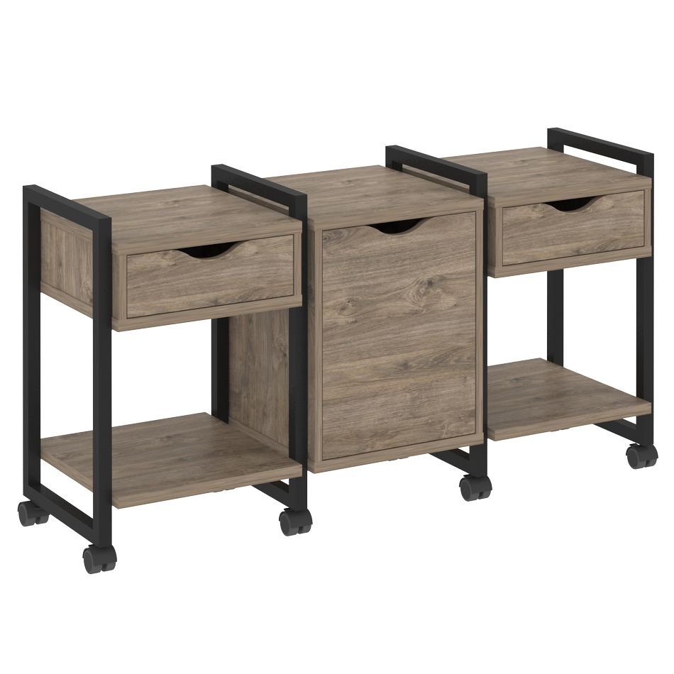 Тумба на колесных опорах наборная. Вариант №6 LOFT VR.L-TN-6.K Металл черный Тиквуд темный