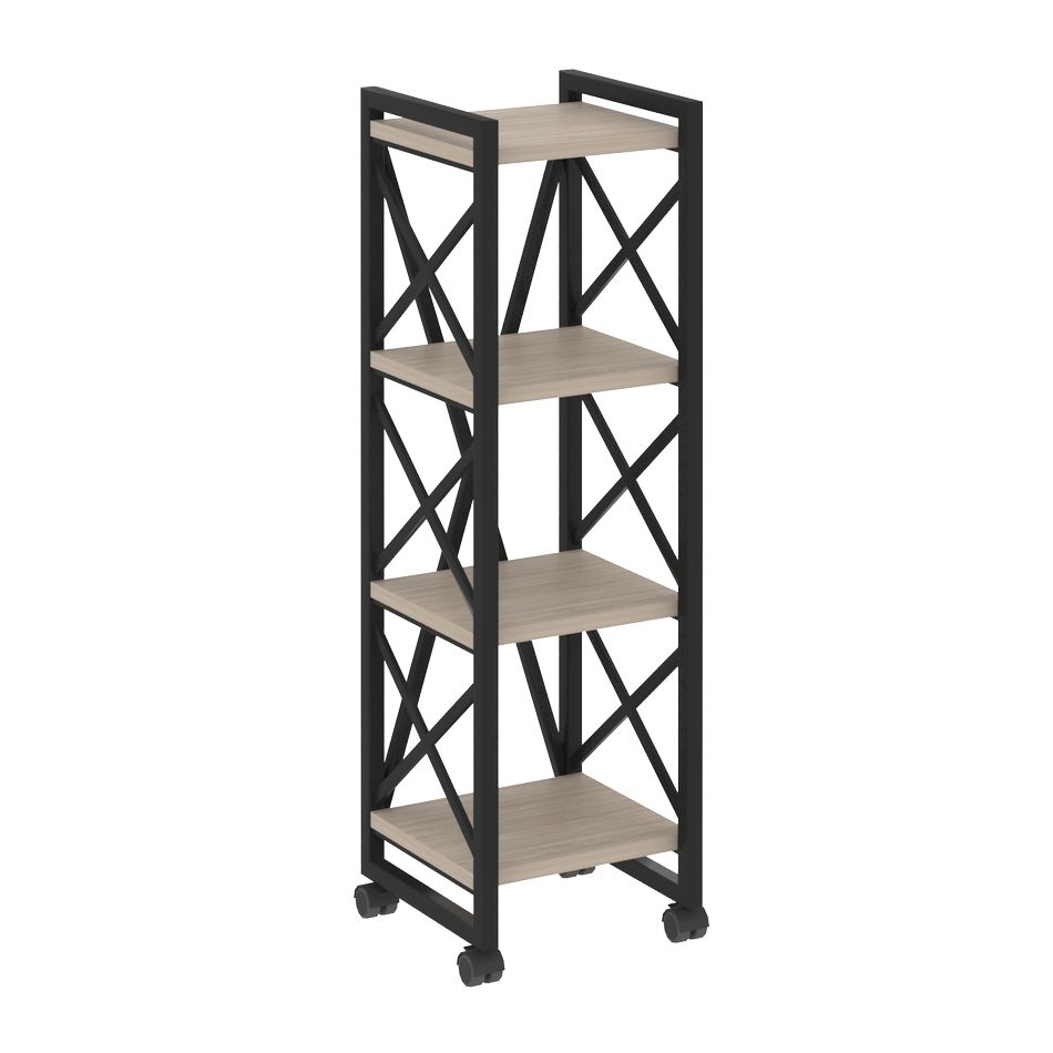 Стеллаж на колесных опорах - 4 полки LOFT  VR.L-MST.K-4.4 Металл черный Дуб Аттик