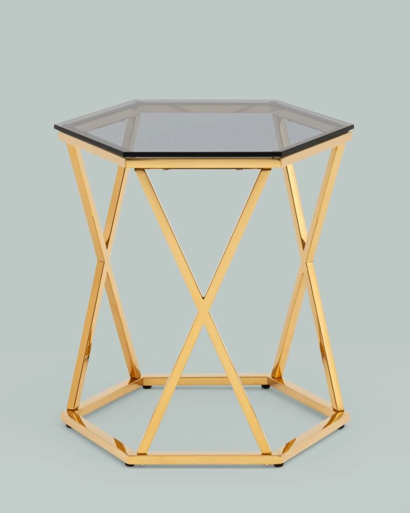 Журнальный столик Круз 48*42 стекло smoke сталь Золото