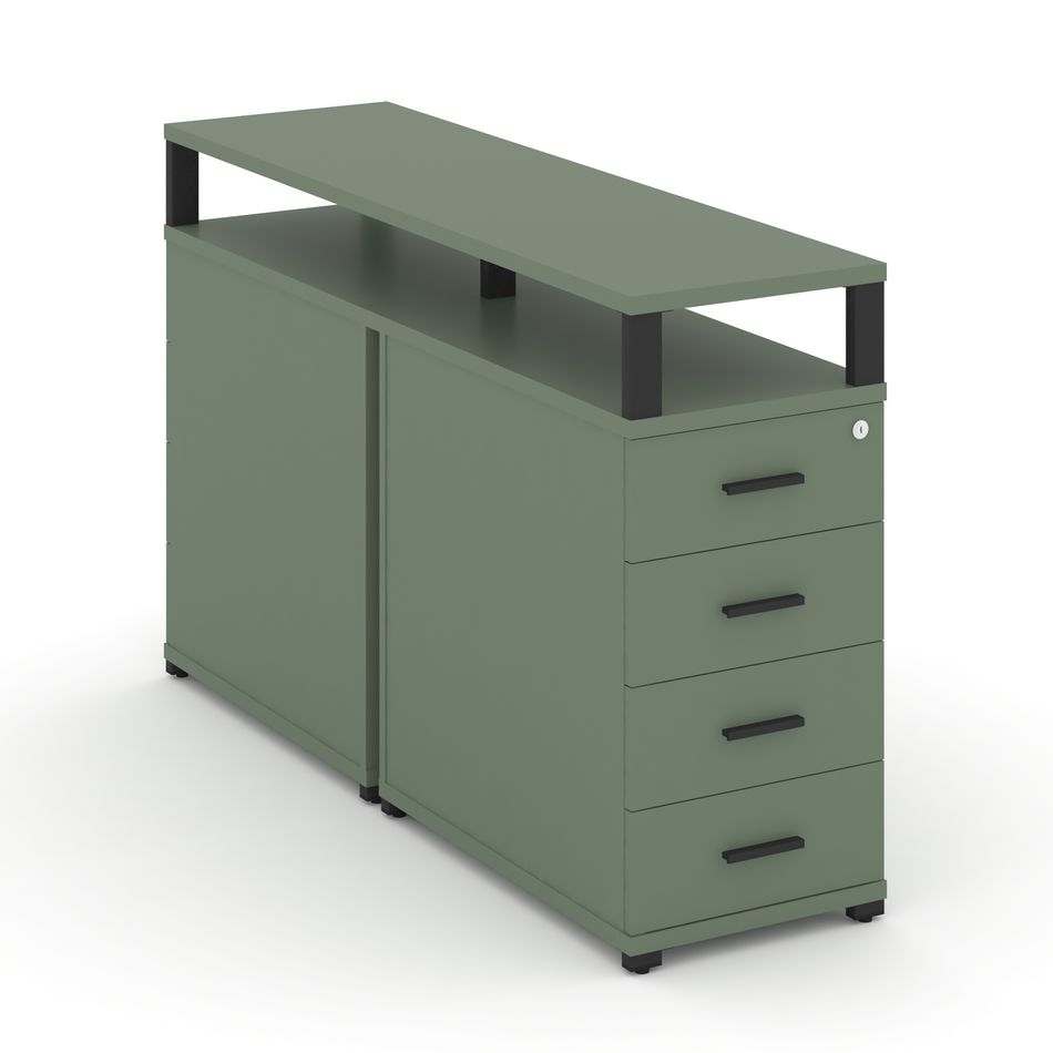 Тумба двухсторонняя опорная приставная с 4-мя ящиками и надставкой CONCEPT CN.DTGO-003 B/W Кобо Черный