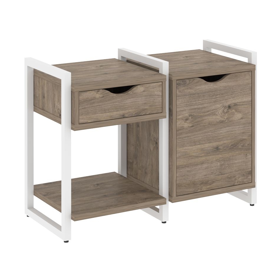 Тумба на колесных опорах наборная. Вариант №3 LOFT VR.L-TN-3.K Металл белый Тиквуд темный