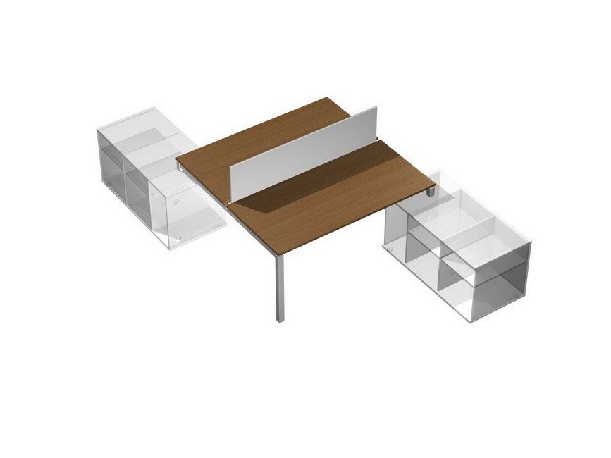 Рабочая станция (2х160) с настольным экраном на 2-х опорных тумбах правых (без тумб) Profiquadro КВ 0144 Орех ногаро/белый премиум