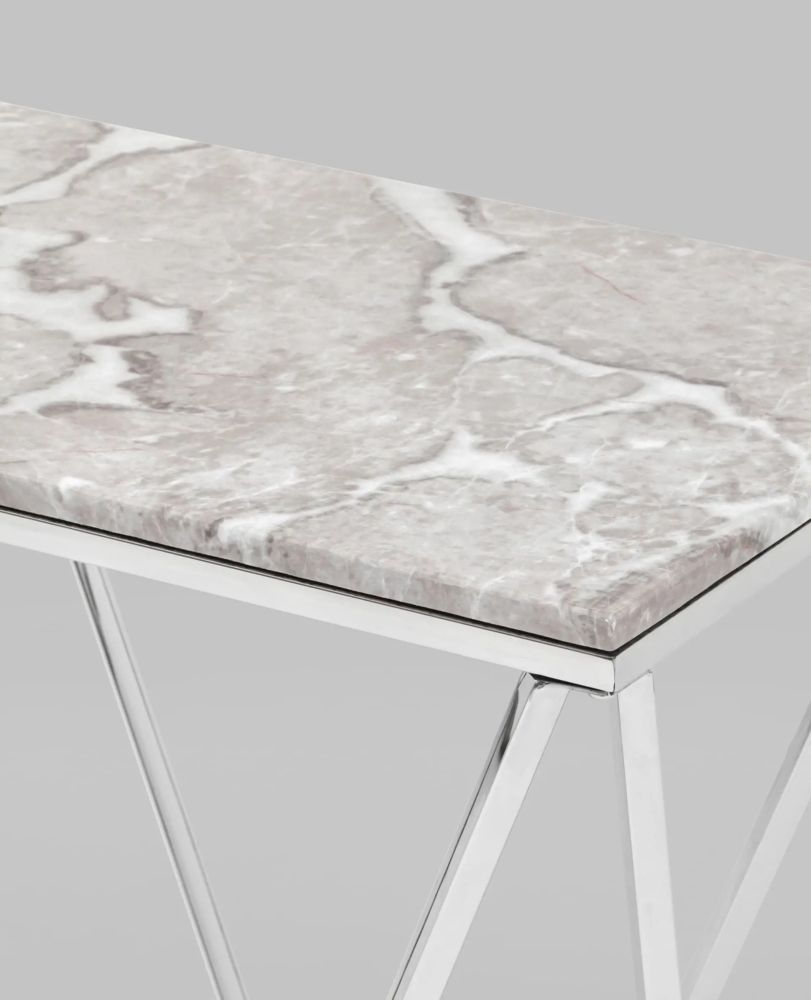 Консоль Авалон 122*41 серый мрамор сталь Серебро