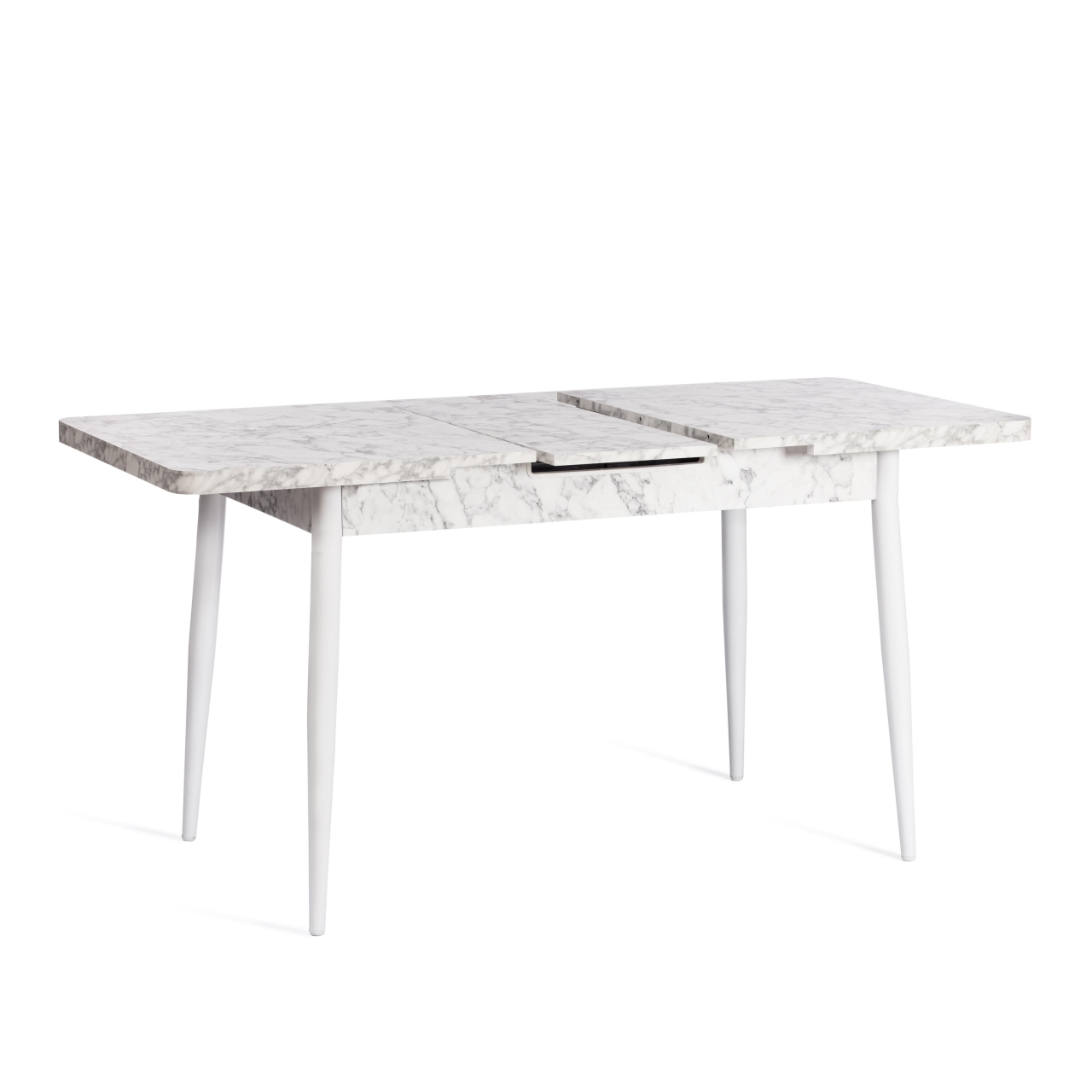 Стол обеденный ALTA (mod. 1183) ЛДСП+меламин/металл, 120+30 х 70 х 75 см, белый мрамор/белый