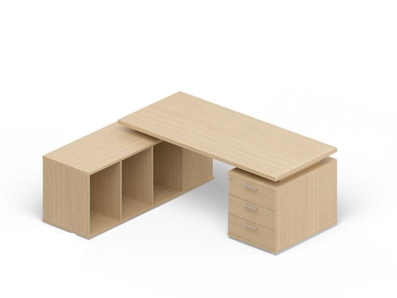 Стол на опорной сервисной тумбе и опорной сервисной тумбе Norman 3 ящика (левый) 200х180х73.5 Орех