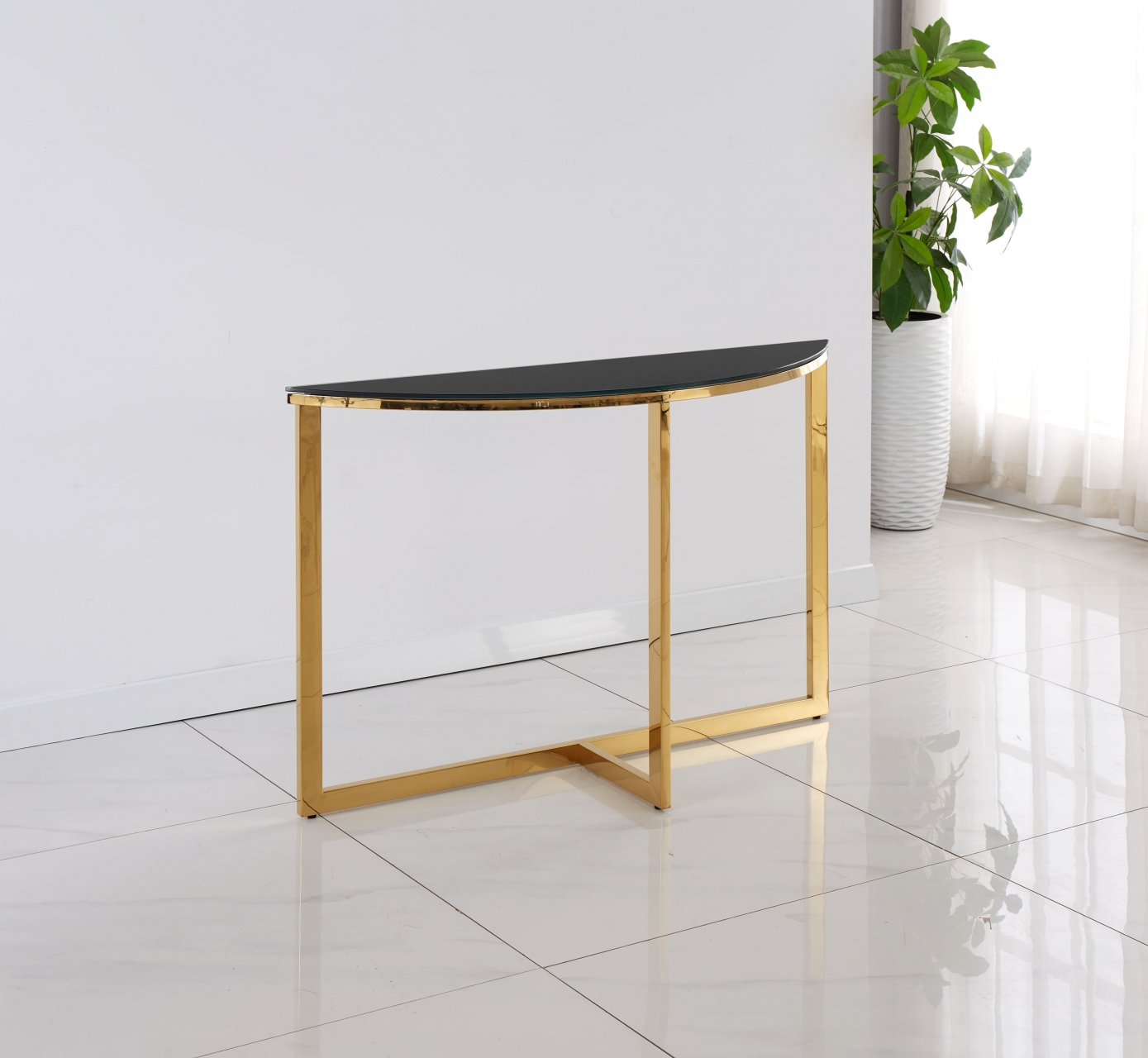 Консоль полукруглая АЛЬБА 115x30 Золото (стекло черное)