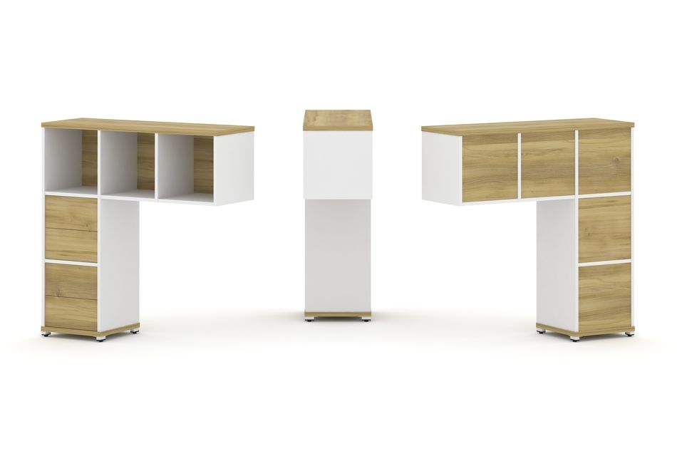 Надставка на стол низкая односторонняя + задняя стенка (5шт.) + блок с 2-мя ящиками (2шт.) CONCEPT CN.ONN-003 Дуб Винченцо Белый бриллиант Белый металл