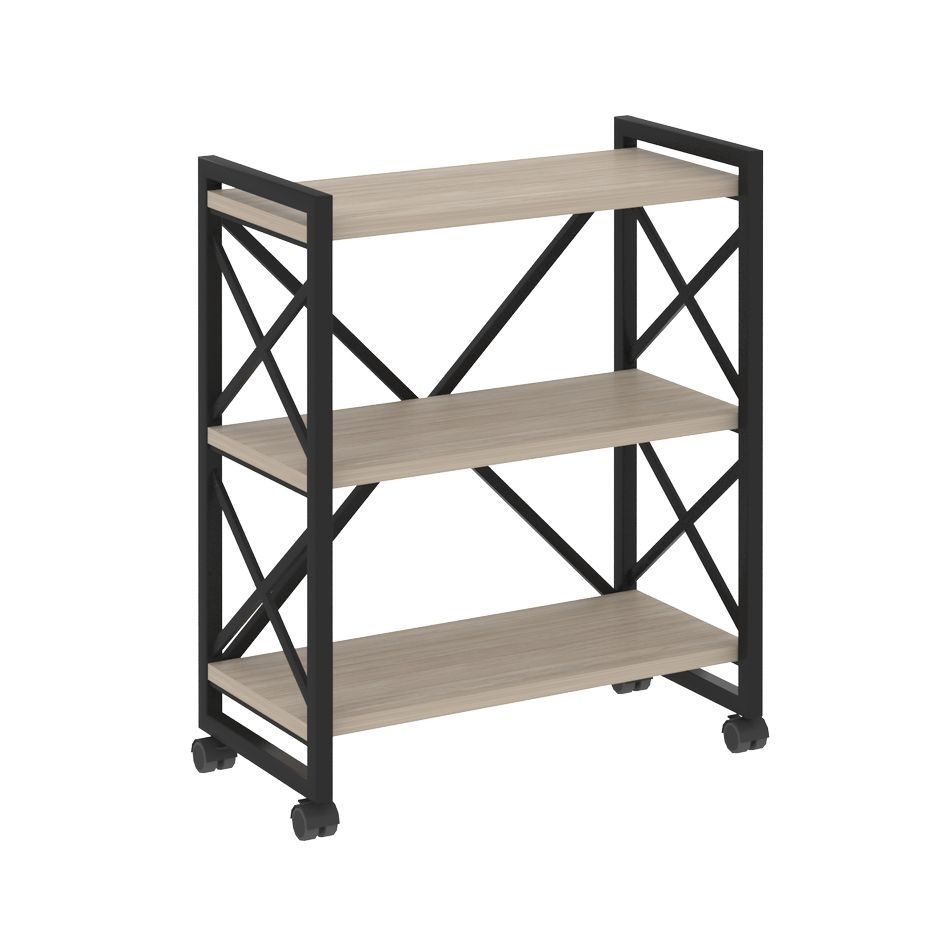 Стеллаж на колесных опорах - 3 полки LOFT  VR.L-MST.K-3.8 Металл черный Дуб Аттик
