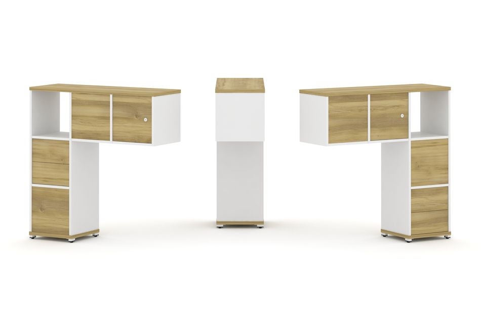 Надставка на стол низкая двухсторонняя + задняя стенка (4 шт.) + блок с 2-мя ящиками (2 шт.) + распашной фасад (2 шт.) CONCEPT CN.DNN-004 Дуб Винченцо Белый бриллиант Белый металл