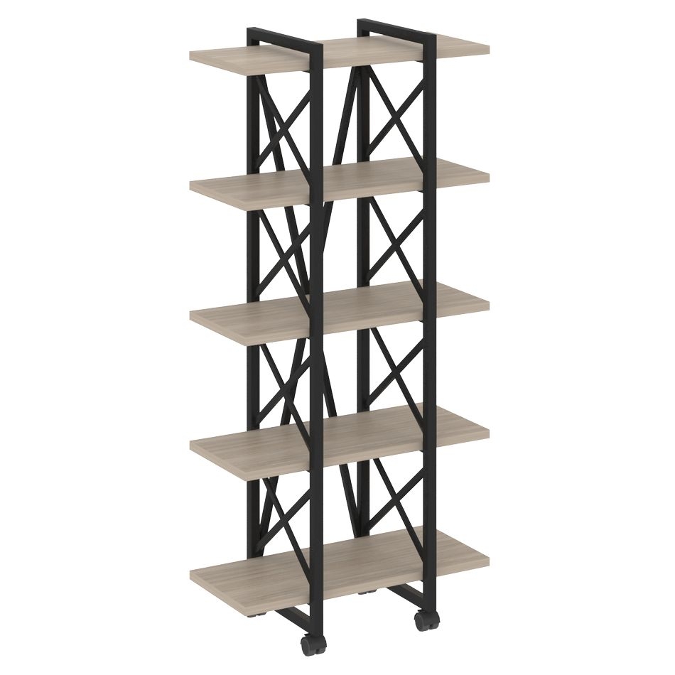 Стеллаж на колесных опорах - 5 полок LOFT VR.L-MST.K-5.4V Металл черный Дуб Аттик