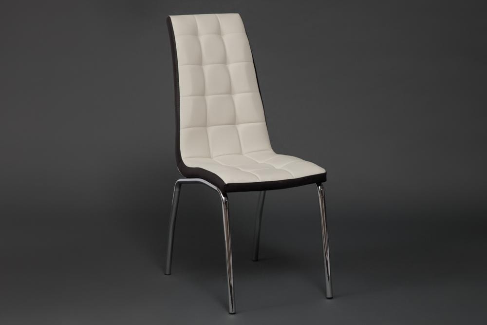 Стул ALESSI ( mod.36 ) металл/экокожа, 42 х 65 х 101 х 49 см, слоновая кость/темно-коричневый (окантовка)/хром