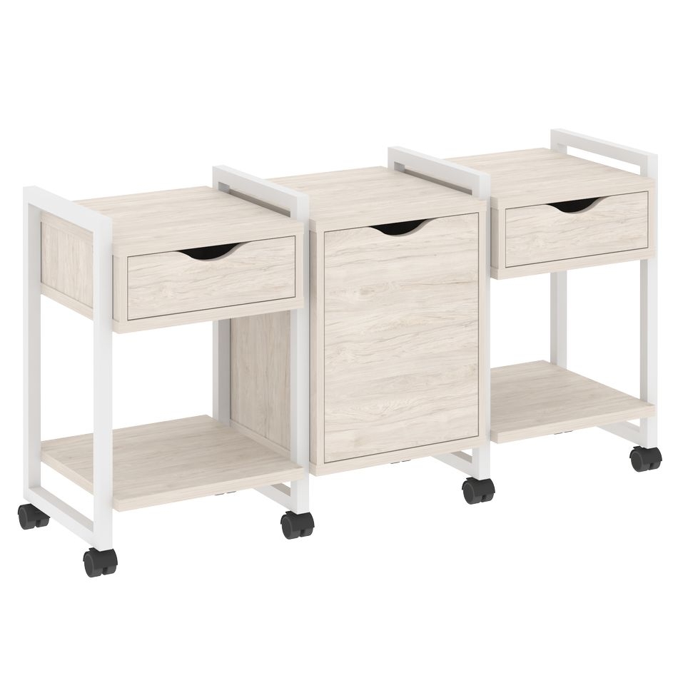 Тумба на колесных опорах наборная. Вариант №6 LOFT VR.L-TN-6.K Металл белый Денвер светлый