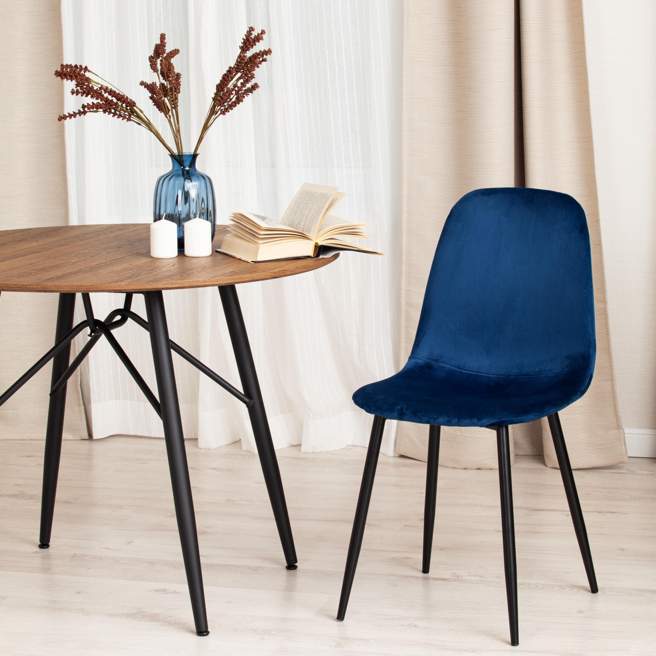 Стул BREEZE (mod. 4724) металл/вельвет, 44х48х87см, темно-синий/черные ножки