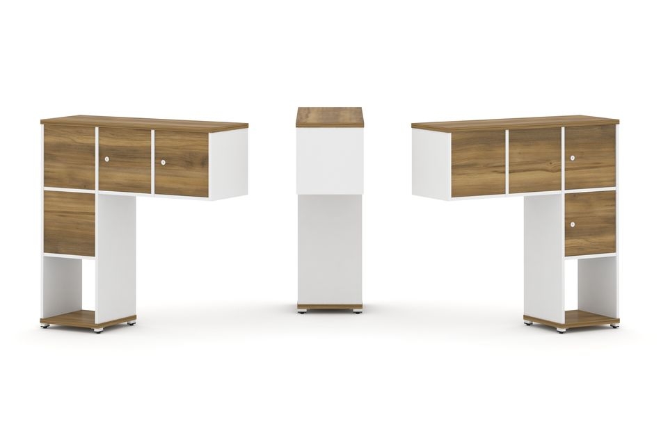 Надставка на стол низкая двухсторонняя + задняя стенка (4 шт.) + распашной фасад (4 шт.) CONCEPT CN.DNN-002 Сандал Янтарный Белый бриллиант Белый металл