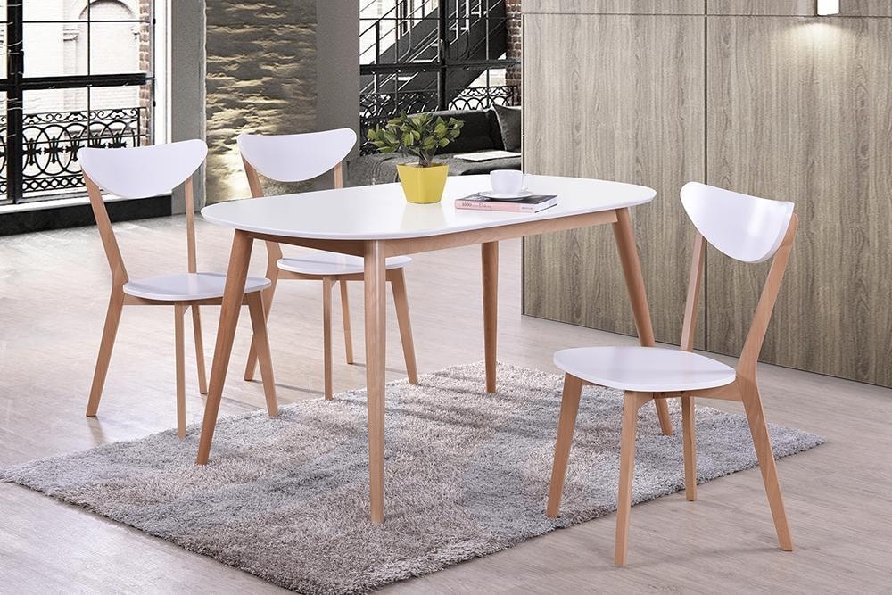 Стол обеденный MAX (Макс) основание бук, столешница мдф, 140 х 80 х 75см, Белый+Натуральный ( Бук)