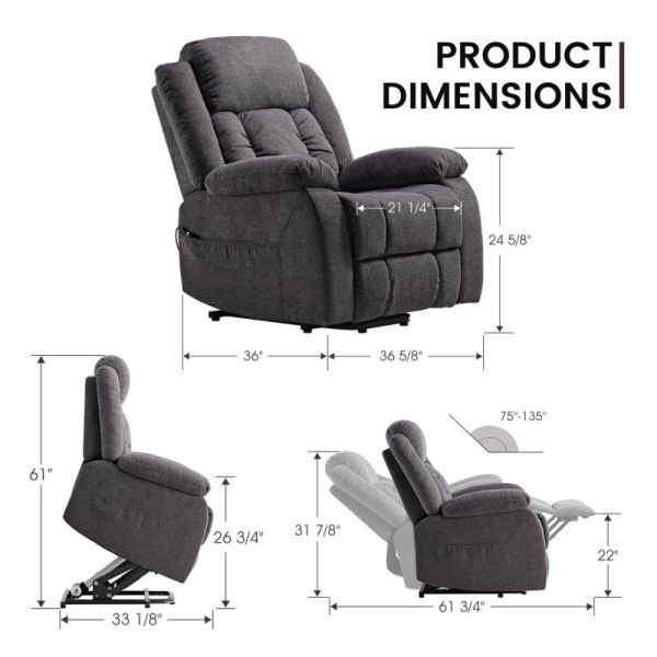 Кресло-реклайнер Eureka GER02 с подъемным механизмом, серый