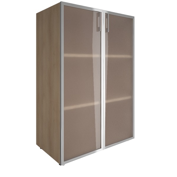 Шкаф книжный средний со стеклом в раме Lacobel без топа YALTA LT-ST 2.4R black Снежная Патина