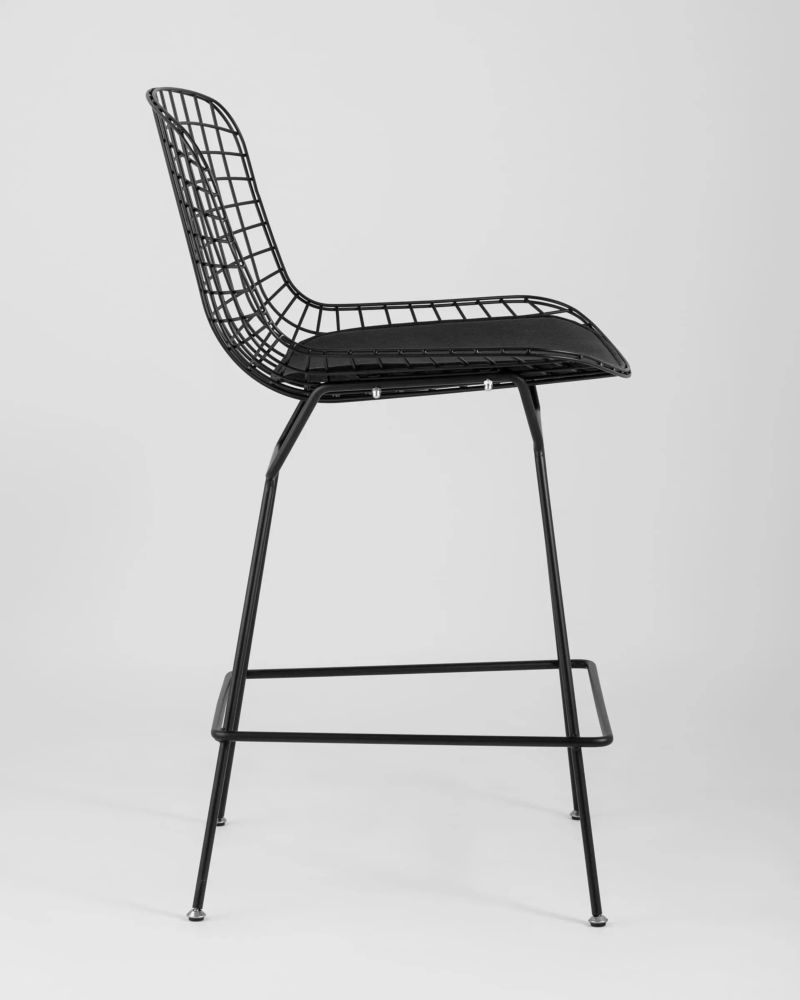 Стул полубарный с низкой спинкой Bertoia Черный с черной подушкой
