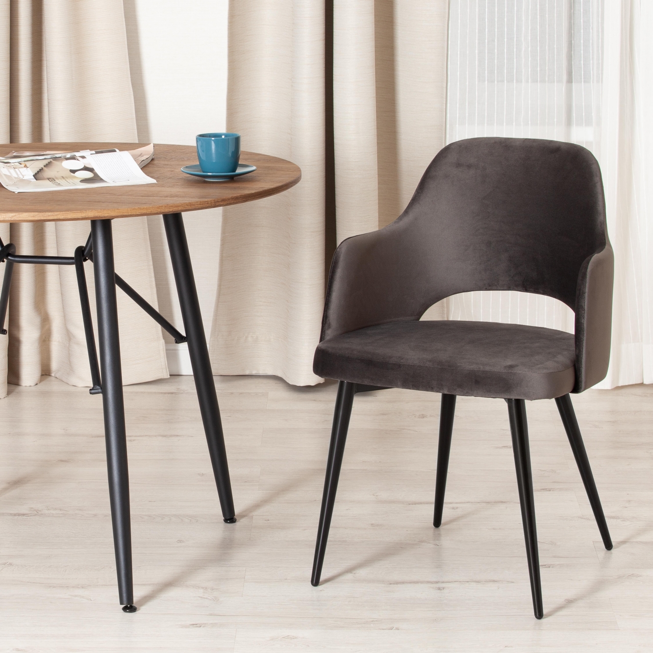 Кресло VALKYRIA 2 (mod. 718) ткань/металл, 55х55х80 см, высота до сиденья 48 см, темно-серый barkhat 14/черный