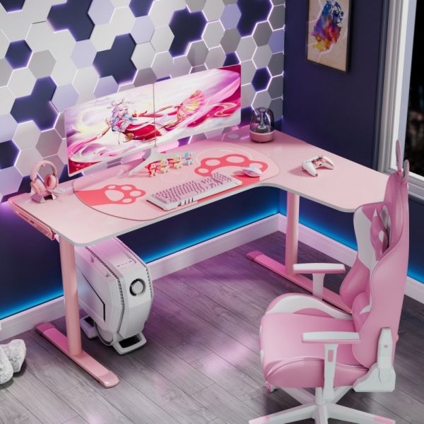 Стол письменный (для компьютера) угловой EUREKA ERK-L60R-PK-V2 (правый), розовый