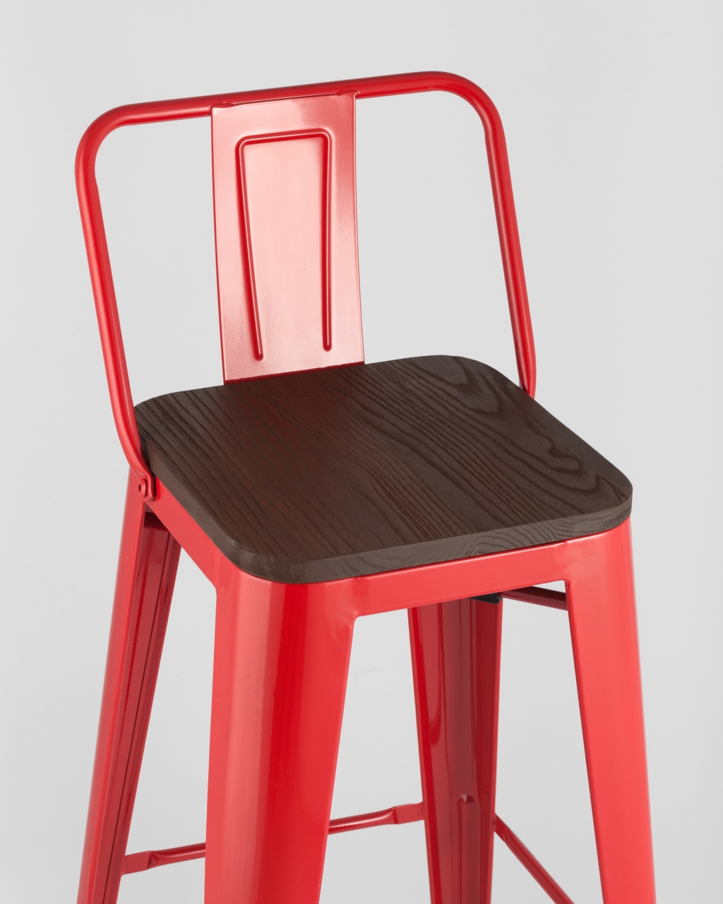 Стул барный Tolix Wood 75.5  со спинкой Красный