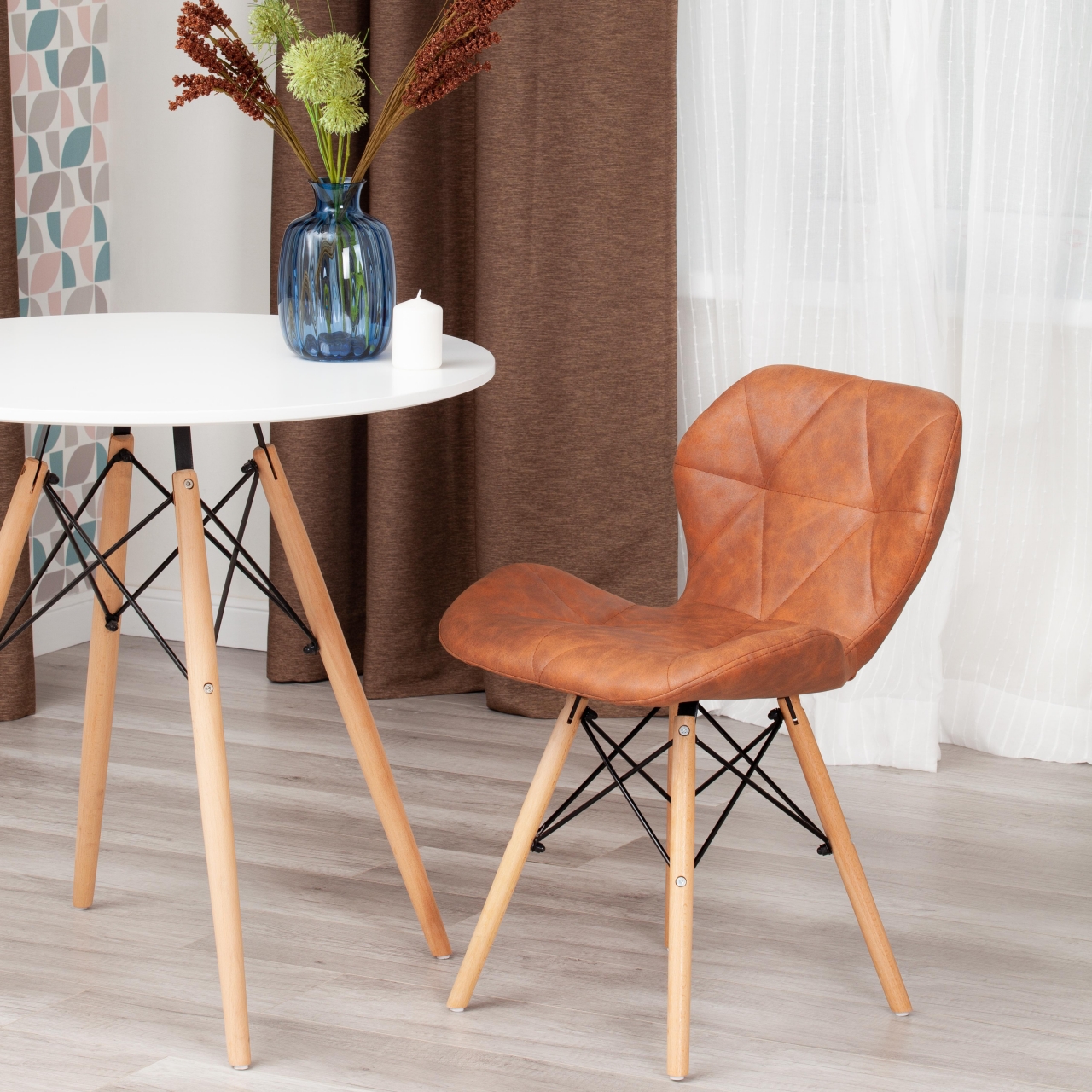 Стул STUTTGART (mod. 74) экокожа/дерево береза/металл, 50 х 47 х 73 см, античный коричневый RH02-13/натуральный