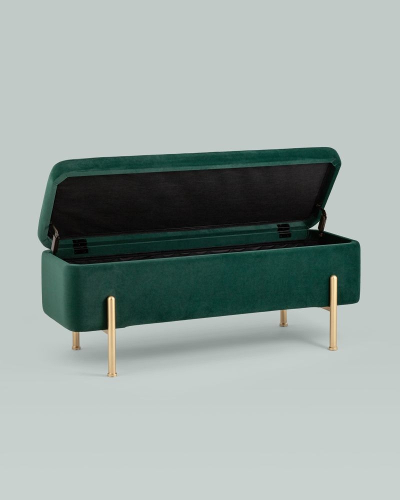Банкетка Болейн с ящиком велюр Зеленый
