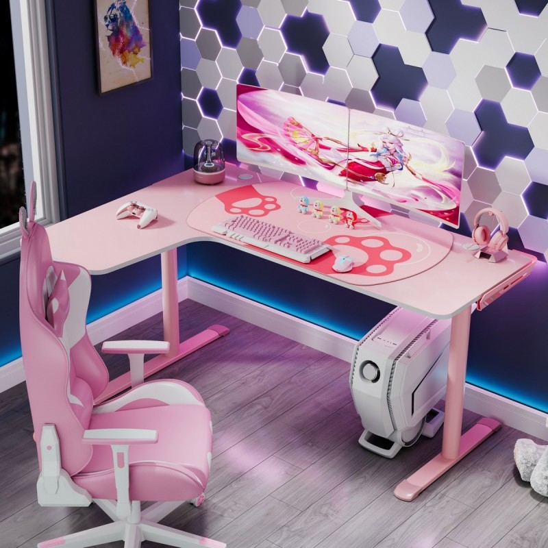 Стол письменный (для компьютера) угловой EUREKA ERK-L60L-PK-V2 (левый), розовый