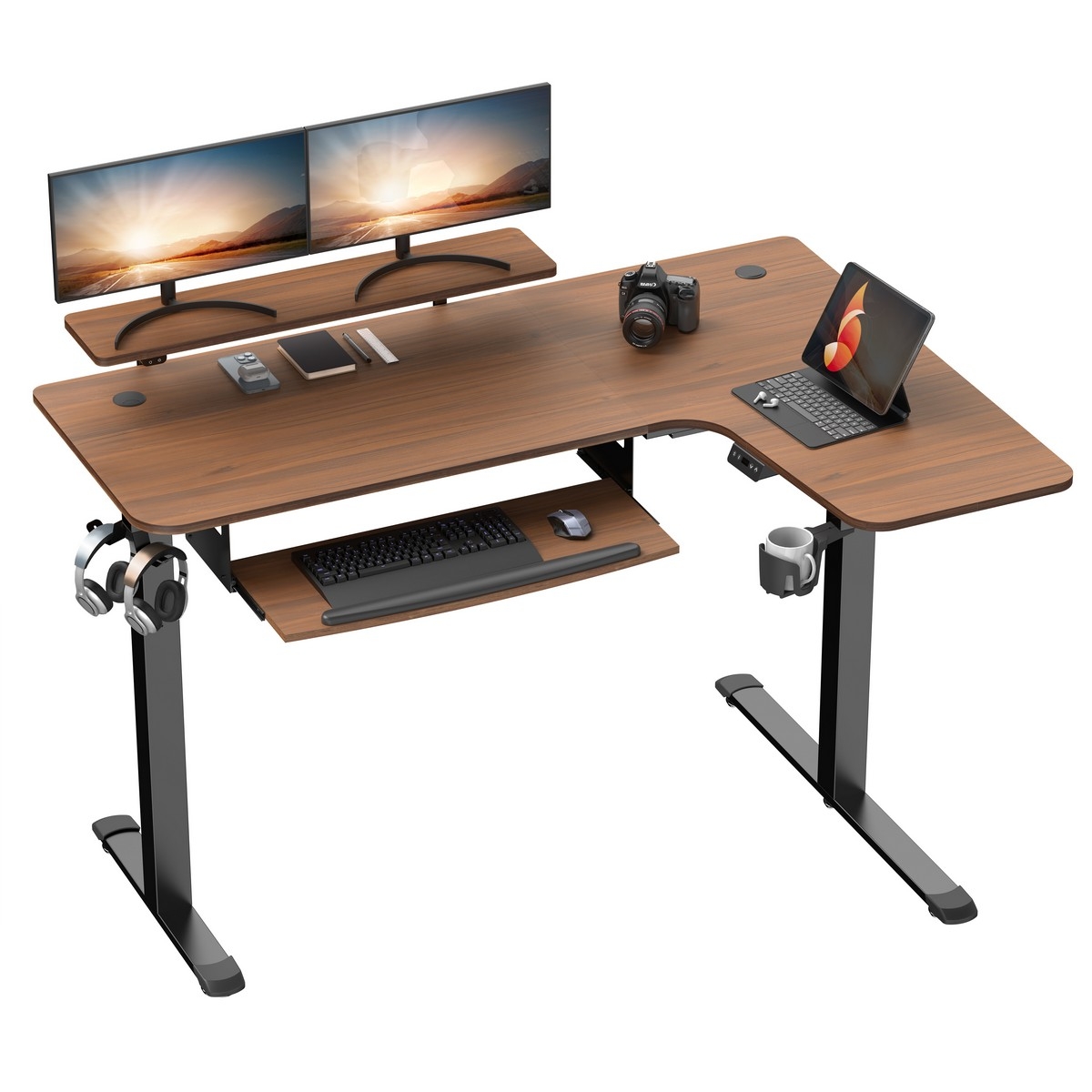 Стол для компьютера угловой (правый) c электрической регулировкой по высоте EUREKA ERK-L60R-WN