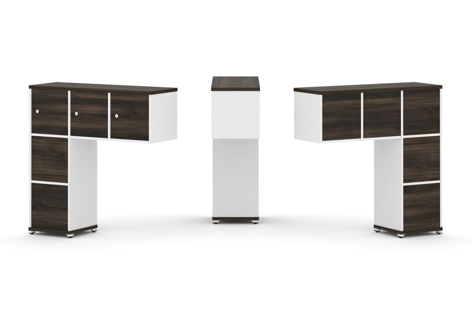 Надставка на стол низкая односторонняя + задняя стенка (5шт.) + блок с 2-мя ящиками (2шт.) + распашной фасад (3 шт.) CONCEPT CN.ONN-005 Дуб Мали Белый бриллиант Белый металл