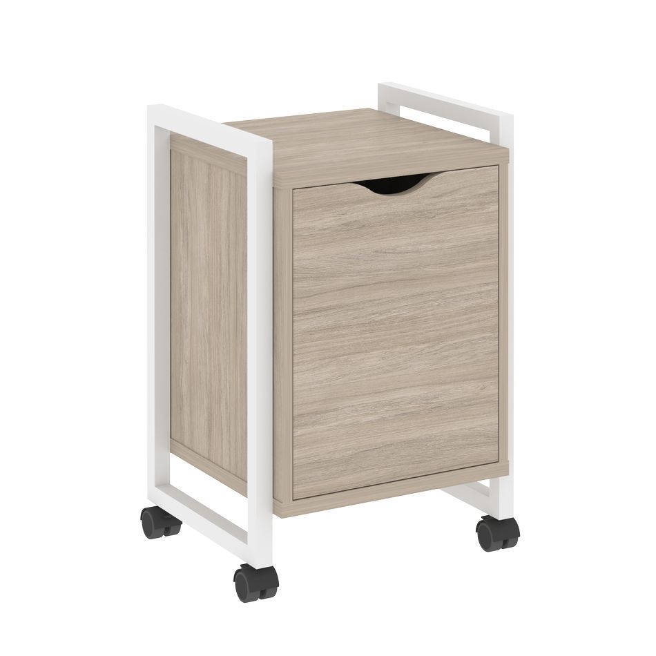 Тумба на колесных опорах с распашным фасадом LOFT VR.L-T2.K Металл белый Дуб Аттик