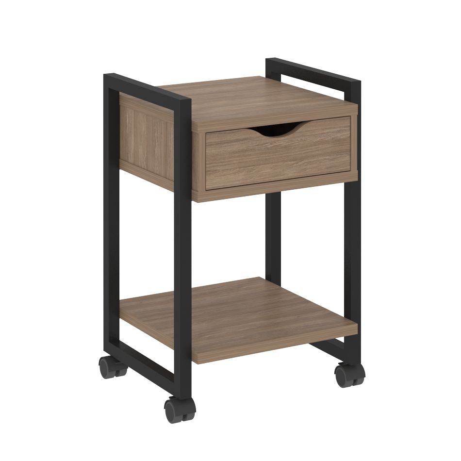 Тумба на колесных опорах с ящиком и полкой LOFT VR.L-T1.K Металл черный Дуб Аризона