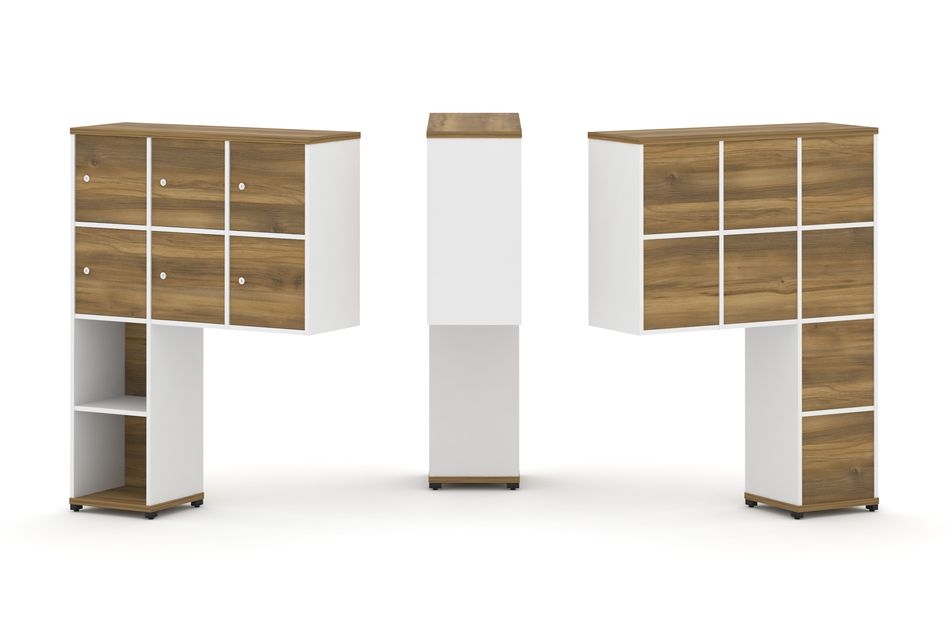 Надставка на стол высокая односторонняя + задняя стенка (8 шт.) + распашной фасад (6 шт.) CONCEPT CN.ONV-008 Сандал Янтарный Белый бриллиант Черный металл