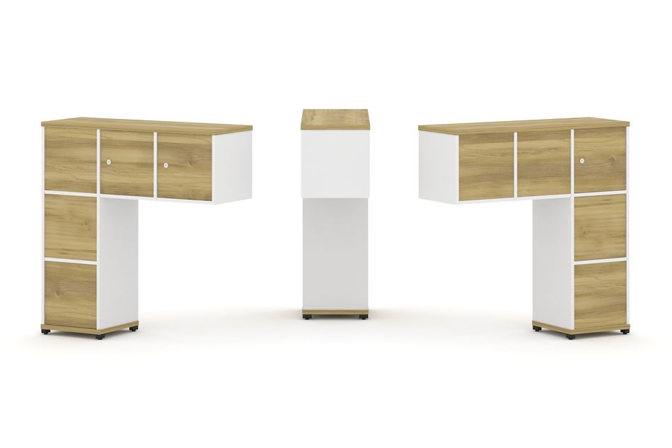 Надставка на стол низкая двухсторонняя + задняя стенка (5 шт.) + блок с 1-м ящиком (2 шт.) + распашной фасад (3 шт.) CONCEPT CN.DNN-006 Дуб Винченцо Белый бриллиант Черный металл