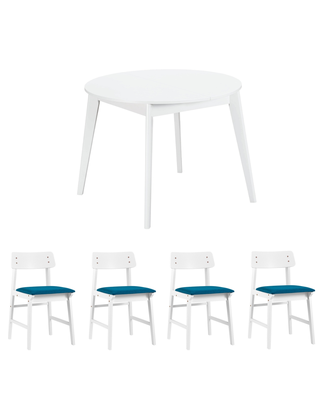 Обеденная группа стол Rondo белый, стулья Oden White Синие