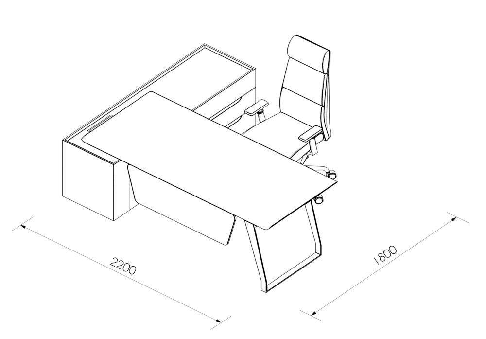 Стол руководителя на опорной тумбе QUARTZ QZ.0101.BW+QZ.0201.BW.GF.R левый