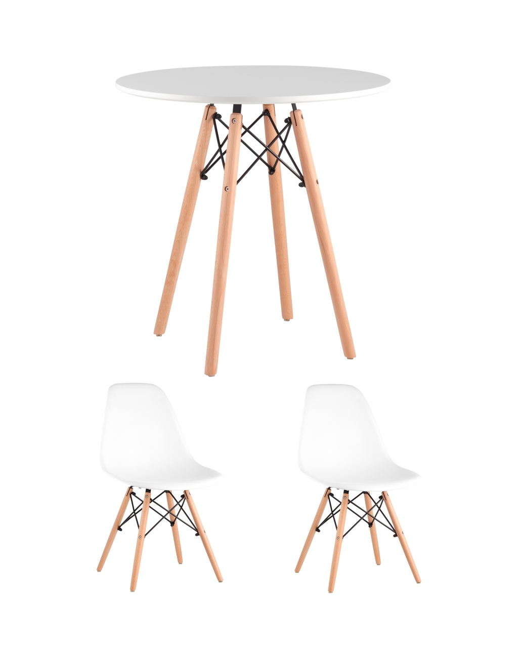 Обеденная группа Eames D70, 2 стула Eames DSW Белые