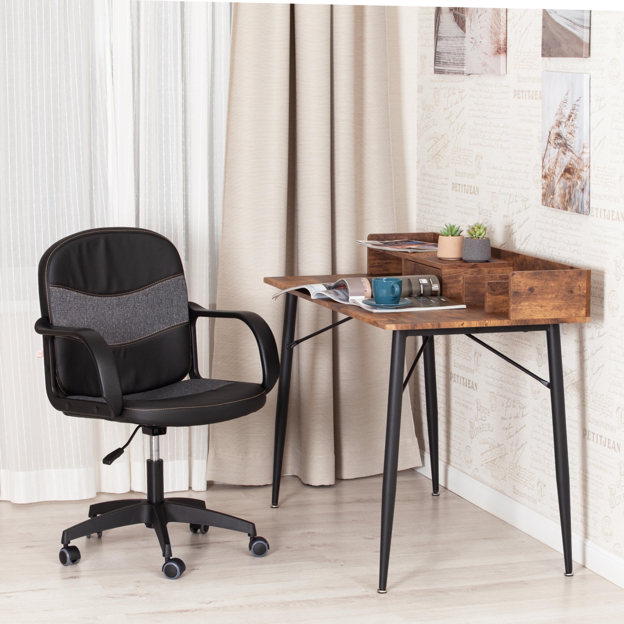 Кресло BAGGI PA кож/зам/ткань, черный/серый, 36-6/ 207