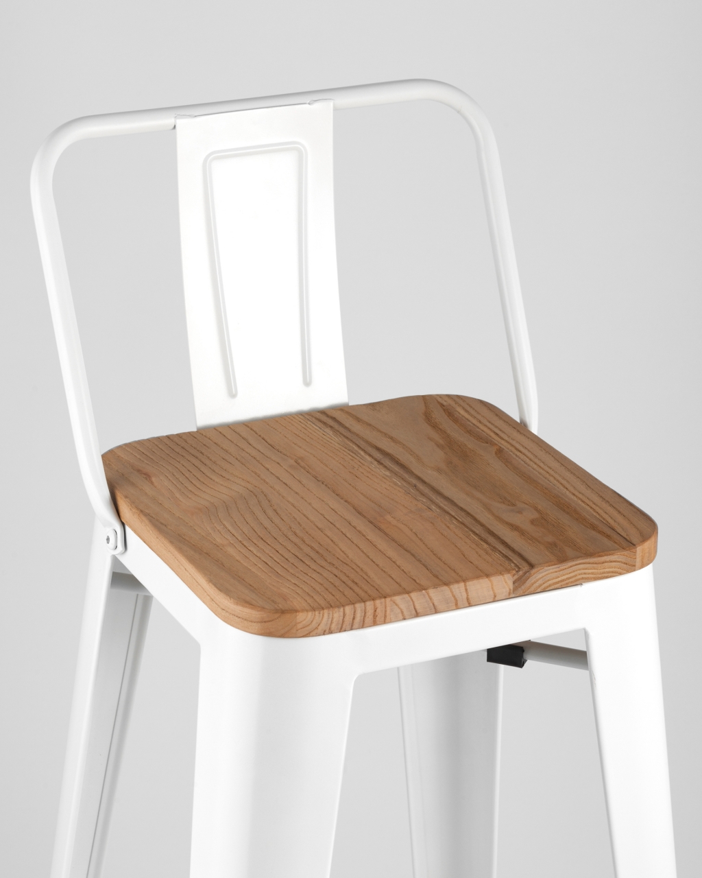 Стул барный Tolix Wood матовый 75.5  со спинкой Белый
