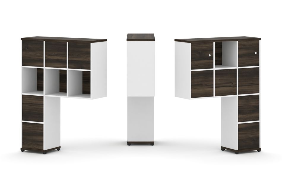 Надставка на стол высокая двухсторонняя + задняя стенка (8 шт.) + блок с 1-м ящиком (2 шт.) + распашной фасад (2 шт.) CONCEPT CN.DNV-007 Дуб Мали Белый бриллиант Черный металл