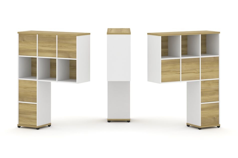 Надставка на стол высокая двухсторонняя + задняя стенка (8 шт.) + блок с 2-мя ящиками (2 шт.) CONCEPT CN.DNV-006 Дуб Винченцо Белый бриллиант Черный металл